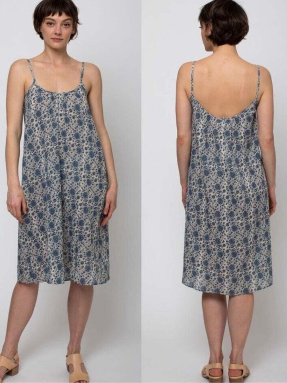 Pietsie Ine Cotton Floral Slip Midi Dress Blue White California